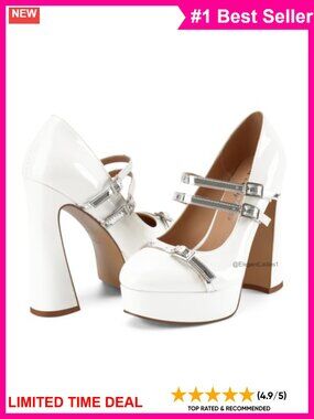 Patent Leather Chunky Platform Mary Jane Heels Buckle Strap Pumps